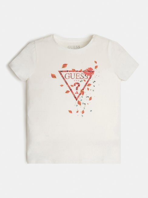 T-shirt Guess Blanc Avec Logo Triangle Sur Le Devant