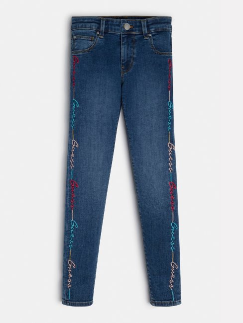 Pantalon En Jean Bleu Avec Logo Sur Le Côté