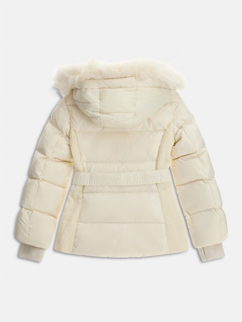 Doudoune Blanche à Capuche En Fausse Fourrure Guess