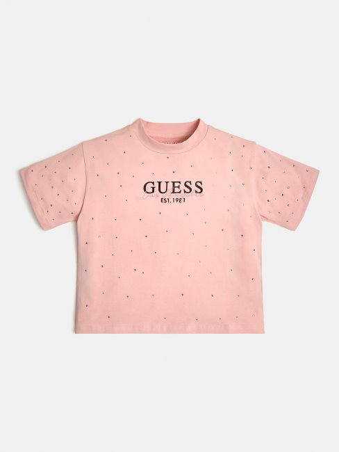 Tee Shirt Guess Rose à Logo Sur Le Devant