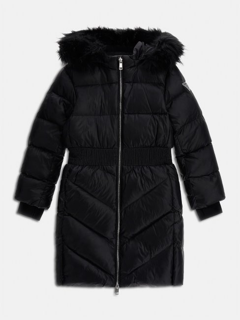 Capuche Fausse Fourrure Longue Doudoune Guess Noir