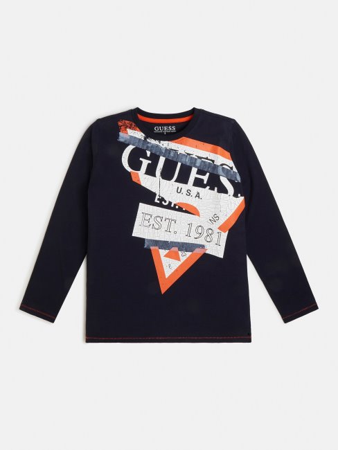 Tee Shirt Guess Bleu Avec Logo Sur Le Devant Nouvelle Tendance