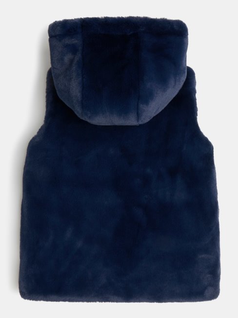 Guess Gilet Bleu Réversible En Fausse Fourrure