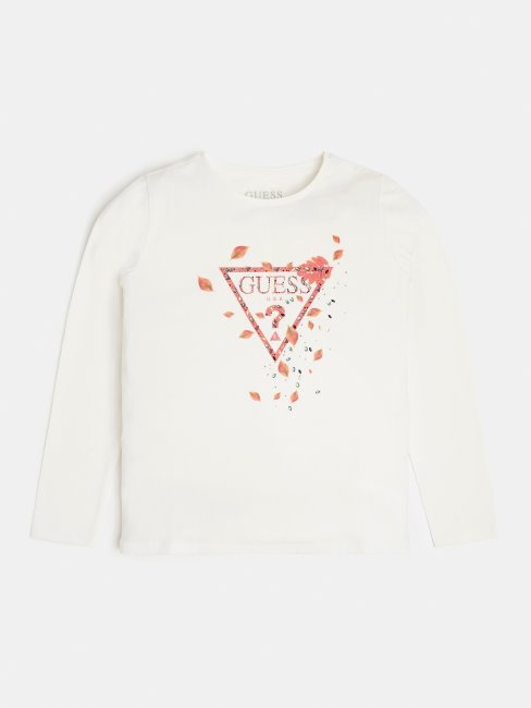 Tee Shirt Guess Blanc Logo Triangle Sur Le Devant