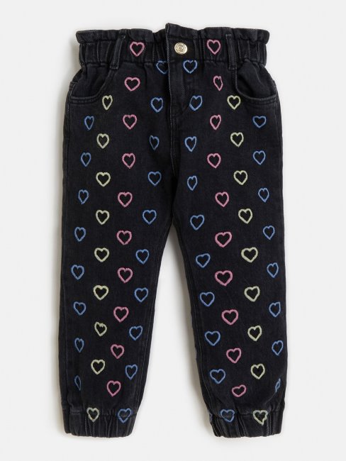 Pantalon Denim Noir Broderie Coeur Guess