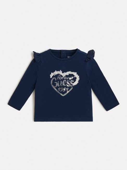 Tee Shirt Guess Mousseline Volants Bleu