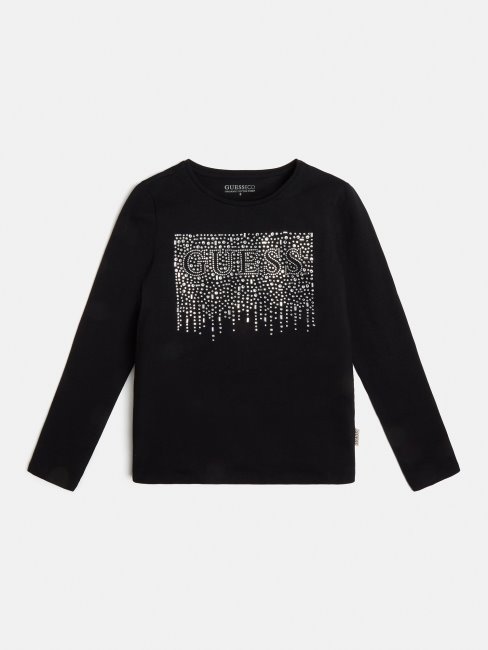 Tee Shirt Guess Logo Strass Noir