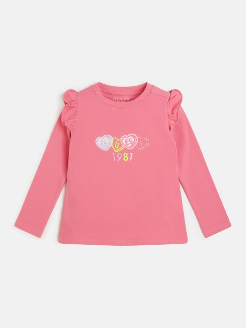 T-shirt à Volants Rose Guess