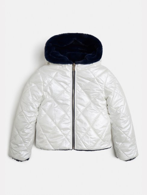 Doudoune Guess Blanche Réversible En Fausse Fourrure