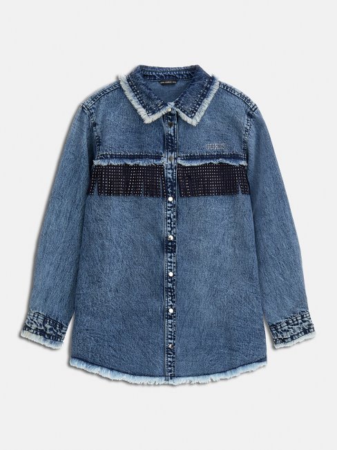 Robe Bleu Denim à Franges Guess