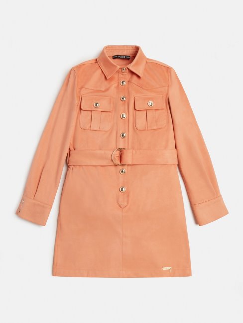 Robe Orange En Simili Daim Bouton Logo Guess
