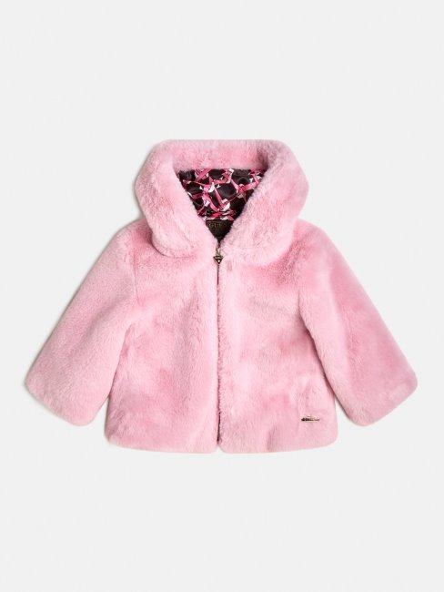 Veste Fausse Fourrure à Capuche Rose Guess