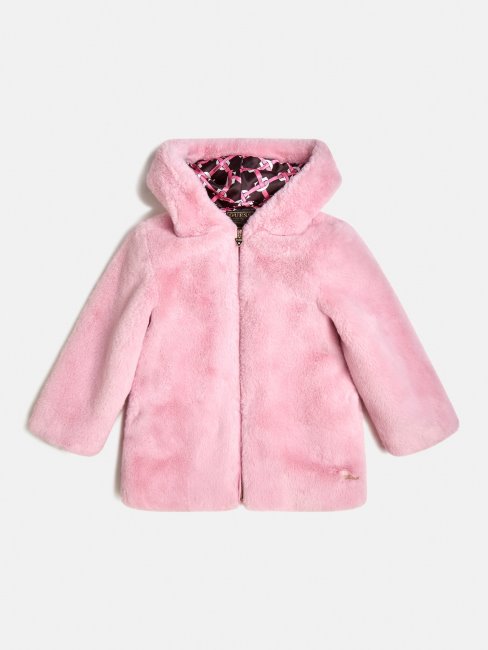 Veste Fausse Fourrure à Capuche Rose Guess