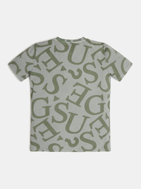 T-shirt à Logo All Over Vert Clair Guess