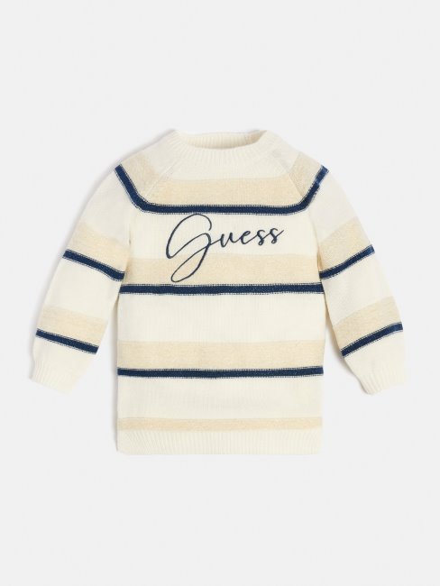 Robe Pull Rayée Blanc Guess