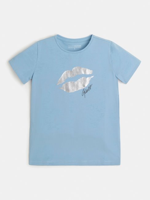 Tee Shirt Guess Bleu Clair Avec Logo Sur Le Devant