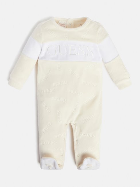 Barboteuse Blanche En Chenille Avec Logo Sur L'ensemble Guess