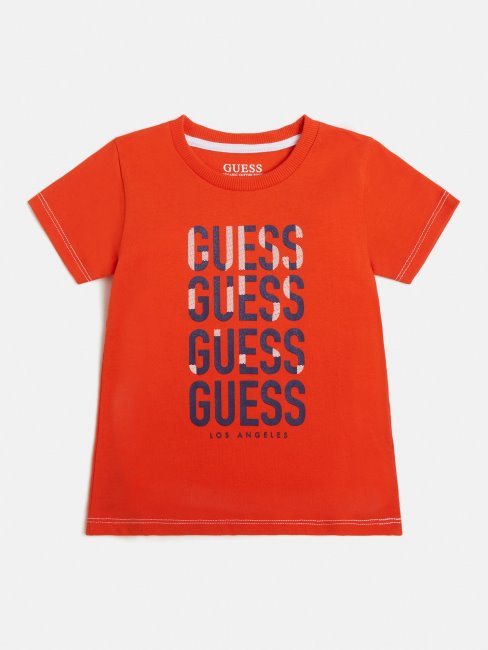 Tee Shirt Guess Orange à Logo Sur Le Devant