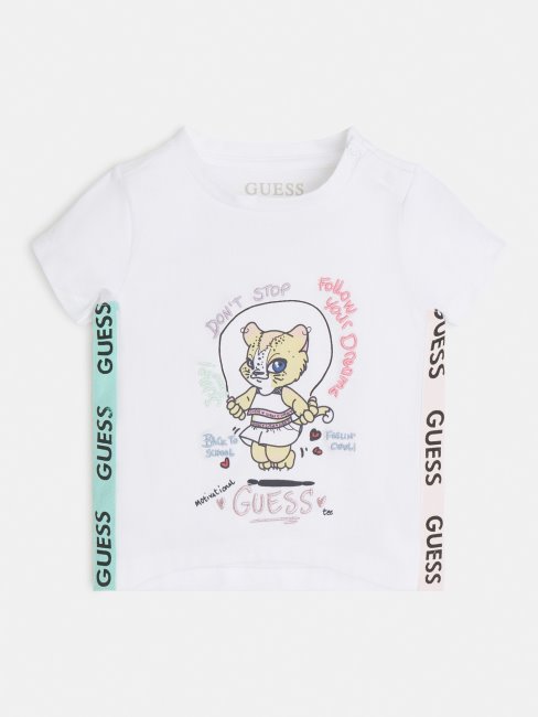 Tee Shirt Guess Blanc Imprimé Sur Le Devant Nouvelle Tendance