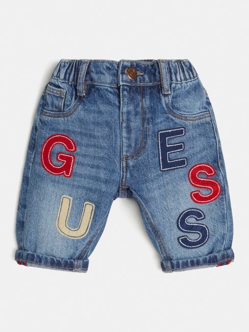 Guess Pantalon Denim Brodé Bleu