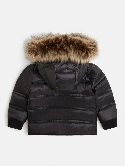 Doudoune à Capuche En Fausse Fourrure Noire Guess