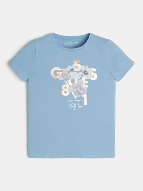 Tee Shirt Bleu Clair Avec Logo Sur Le Devant