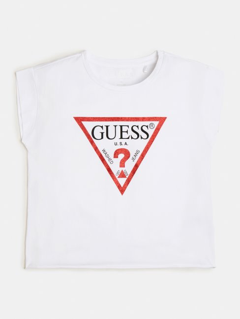Tee Shirt Guess Blanc Logo Triangle Nouvelle Tendance