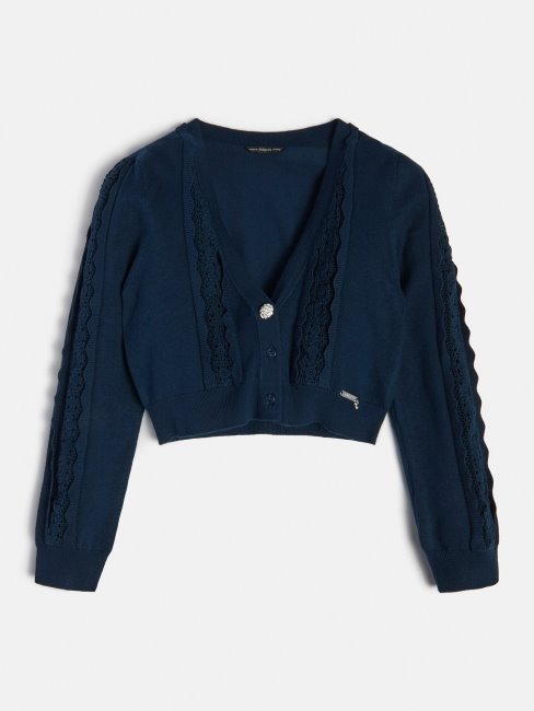 Cardigan Bleu Avec Empiècement En Dentelle Guess
