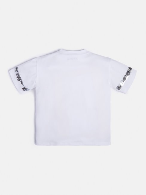 T-shirt Guess Blanc à Sequins Et Logo Sur Le Devant