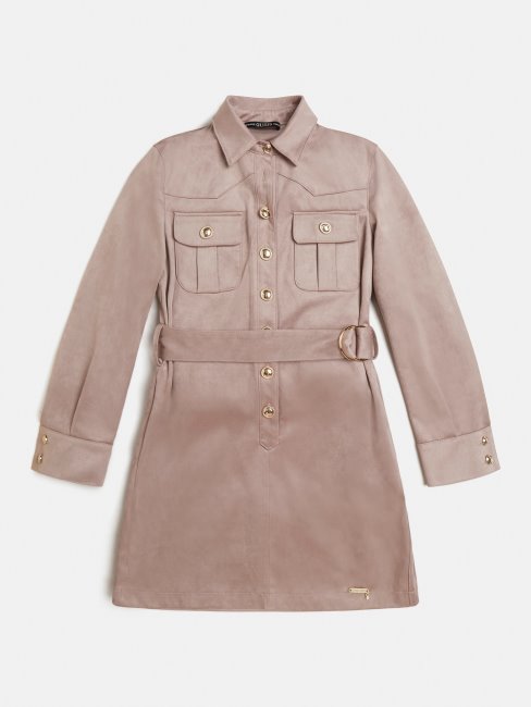 Robe En Simili Daim Bouton Logo Beige Guess