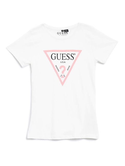 T-shirt Blanc Logo Triangle Métallisé Guess