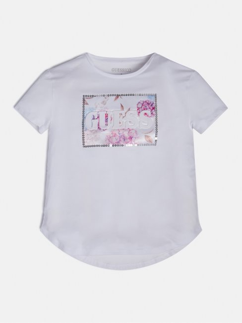 Tee Shirt Guess Logo Devant Blanc Nouvelle Tendance