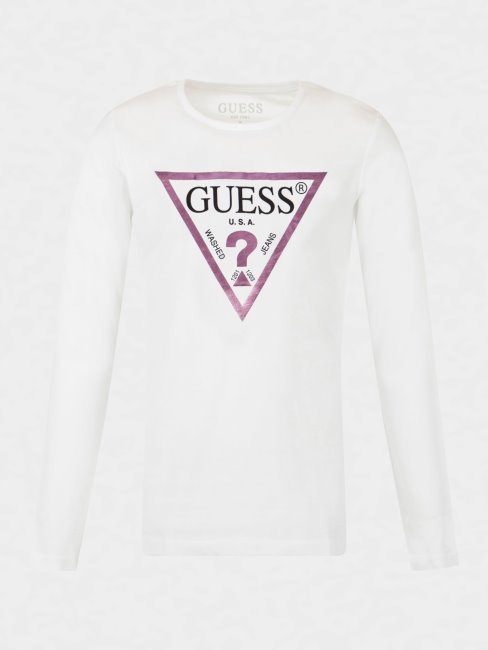 T-shirt Blanc à Logo Triangle Guess