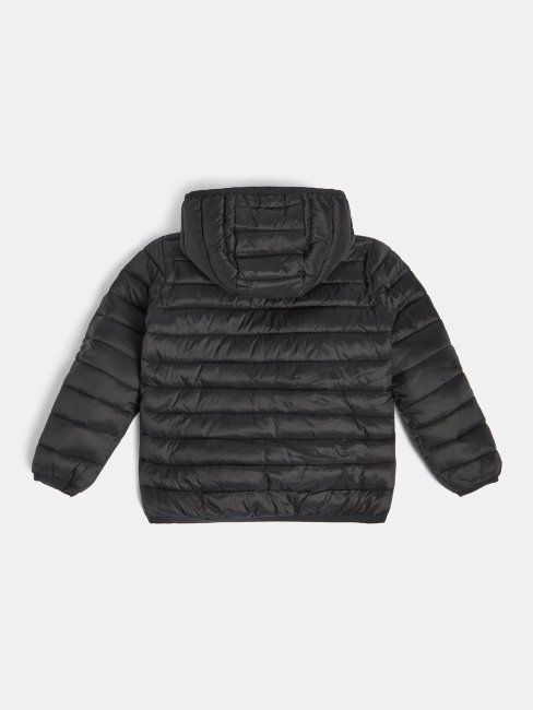 Doudoune Noire à Capuche Avec Logo Guess