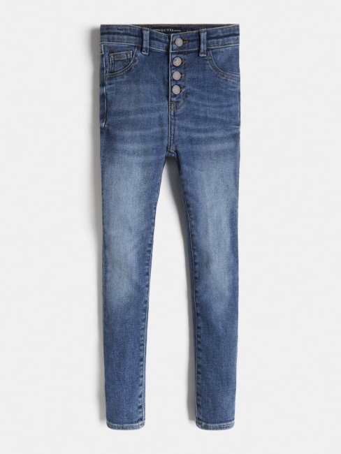 Pantalon En Jean Coupe Skinny à Boutons Apparents Bleu Clair