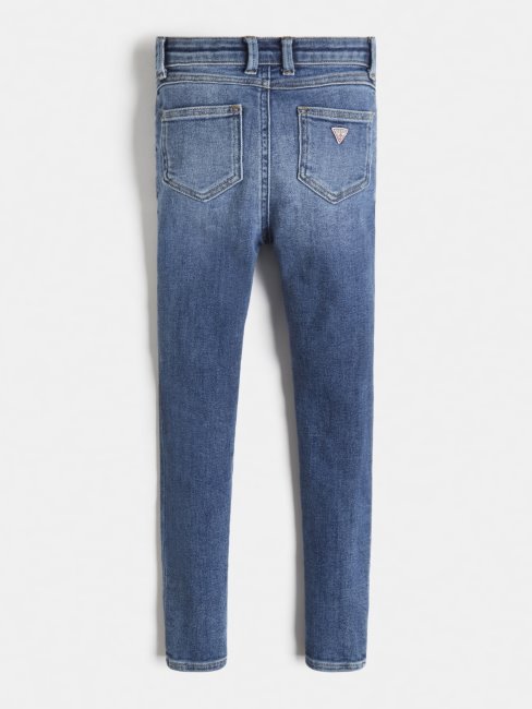 Pantalon En Jean Coupe Skinny à Boutons Apparents Bleu Clair