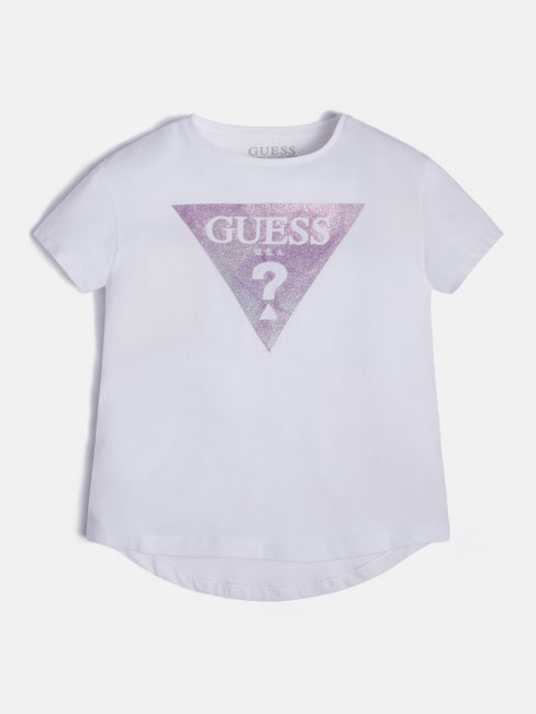 T-shirt Guess Blanc Avec Logo Tringle Sur Le Devant
