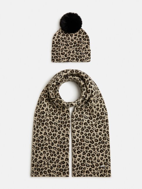 Ensemble Bonnet Et écharpe Motif Animalier Multicolore Guess
