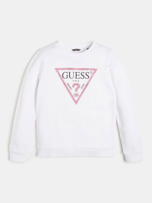 Sweat Guess Blanc Avec Triangle Logo Sur Le Devant