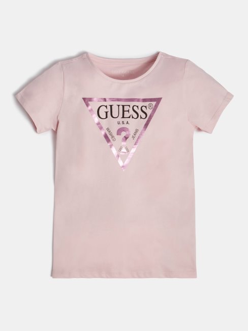 Tee Shirt Logo Triangle Métallisé Guess Rose