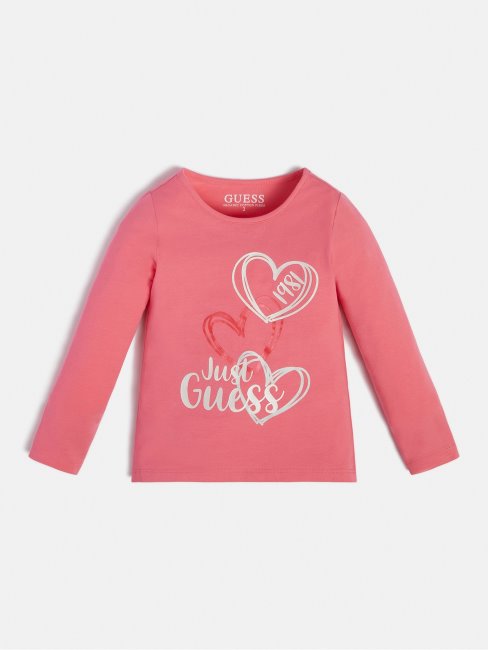 Tee Shirt Guess Rose à Logo Sur Le Devant