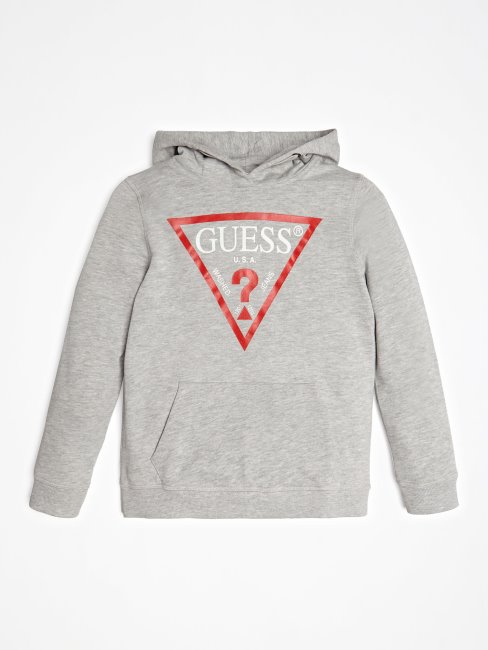 Sweat Gris à Capuche Et Logo Triangle Guess