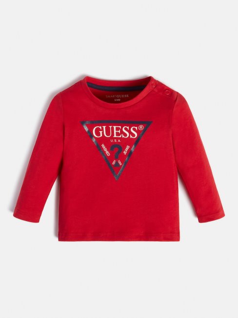 Tee Shirt Guess Manches Logo Triangle Rouge