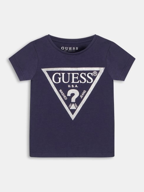 Tee Shirt Bleu Foncé Logo Triangle Foil Guess