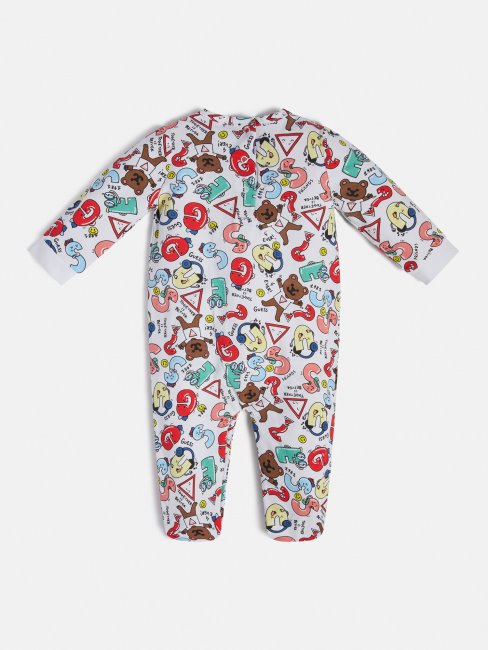 Barboteuse Blanche Multi Logo Guess Sur Le Devant