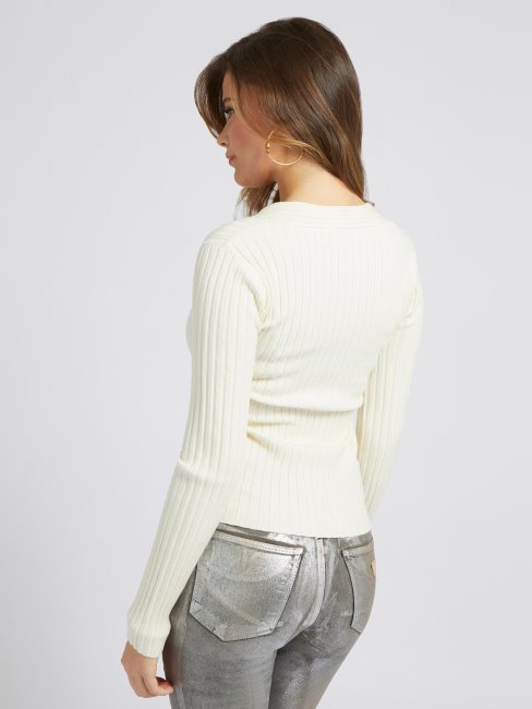 Pull Blanc à Détails Tissés Guess