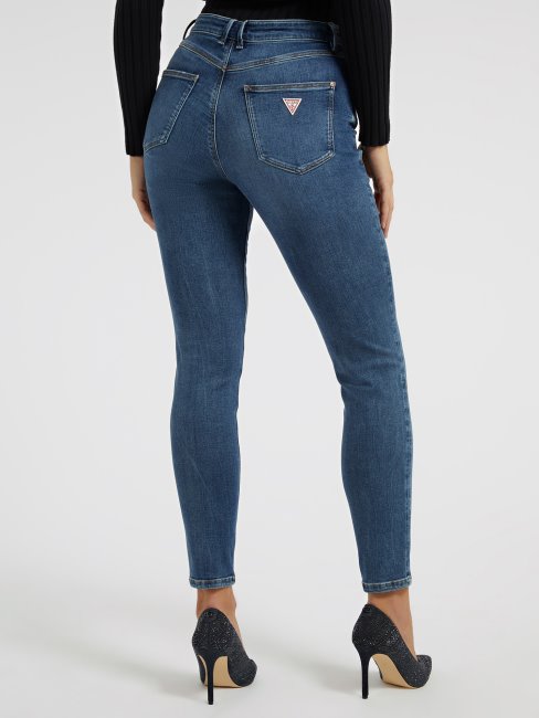 Pantalon En Denim Coupe Skinny Bleu à Boutons Apparents Guess