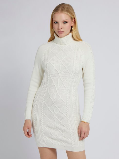 Robe Pull Guess En Laine Mélangée Blanche