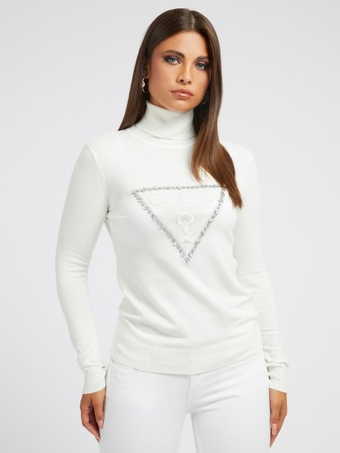 Guess Blanc Pull Triangle Logo Strass