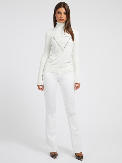 Guess Blanc Pull Triangle Logo Strass